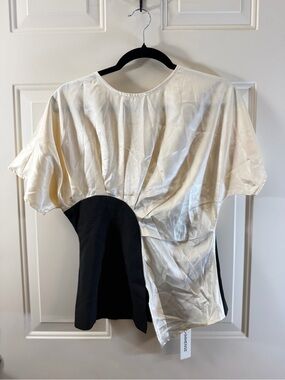 Commense Colorblock Asymmetrical Top Women’s S Black Ivory 359